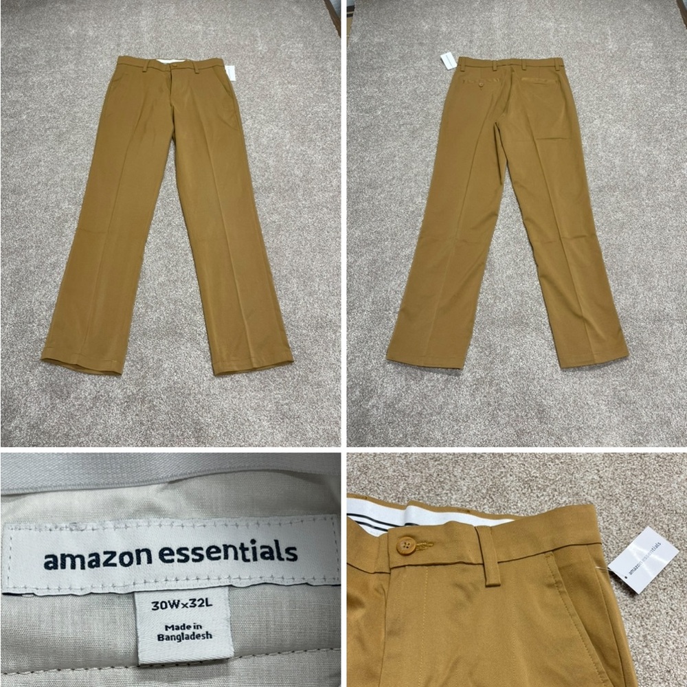 Amazon men’s golf chino pants sz 30x32 Carmel brown khaki flat front outdoor nwt